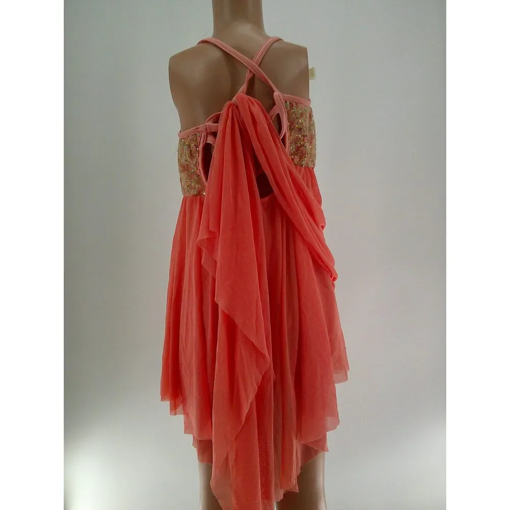 Pre-Owned Dance Costume Art Stone 26051 XL Child Peach Dress Ballet Sequin 1